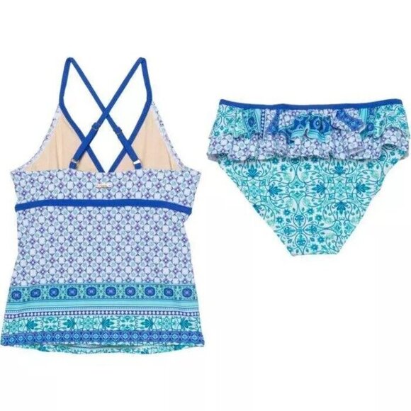 CABANA LIFE Girls Tile UPF 50 Ruffled Tankini Swimsuit Size 12 NWT - Picture 3 of 7